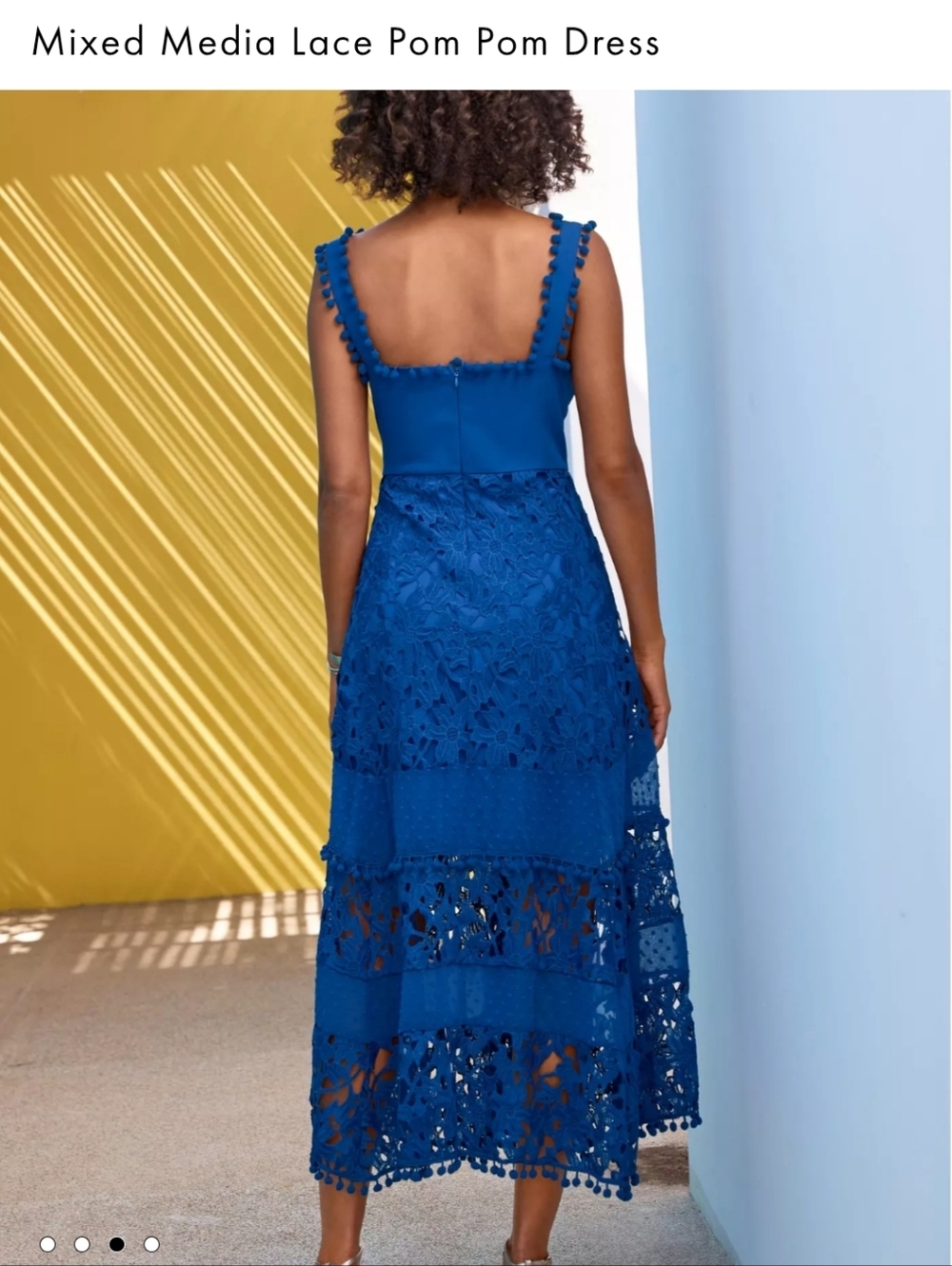 Boston Proper Mixed Media Lace Pom Pom Dress - Blue Womens XL EUC - Picture 2 of 9